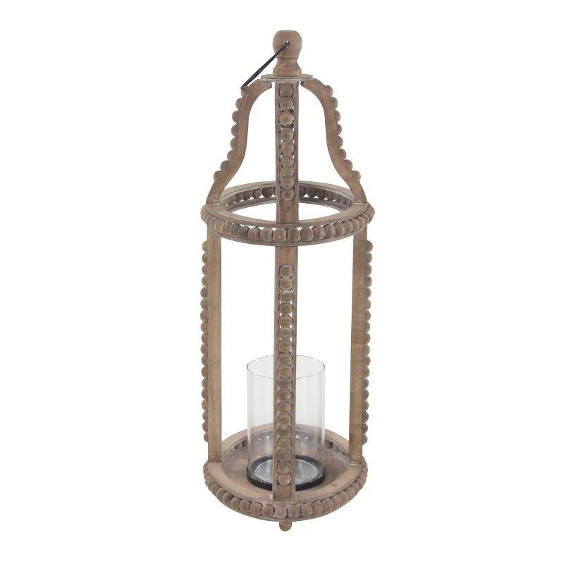 Olivia & May 29" x 13" Rustic Glass/Wood Cage Style Candle Holder Brown: Traditional Wooden Lantern, Tabletop Centerpiece