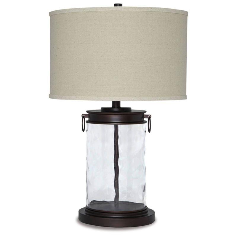 Tailynn Clear Glass Table Lamp with Beige Drum Shade