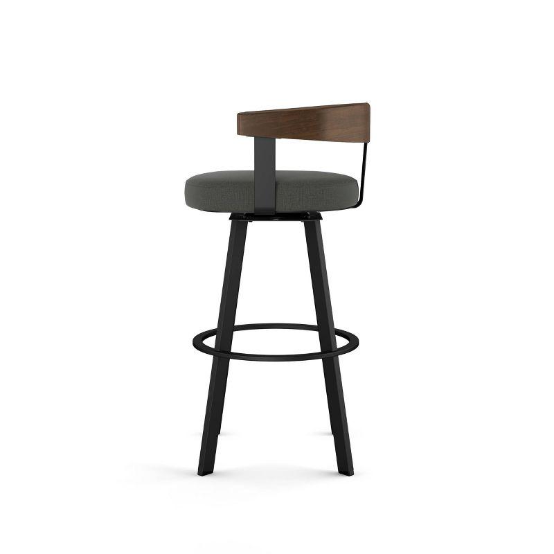 30" Lars Barstool & Gray/Dark Brown - Amisco: Swivel, Upholstered, Metal Frame, Modern Design