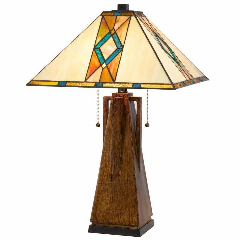 Cal Lighting 60W x 2 Tiffany table lamp with pull chain switch with resin lamp body