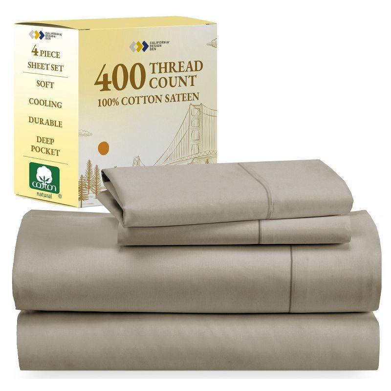 Taupe Queen 400 Thread Count Cotton Sateen Sheet Set