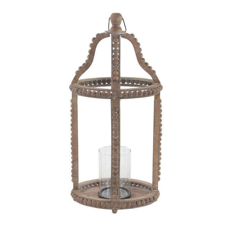 Olivia & May 29" x 13" Rustic Glass/Wood Cage Style Candle Holder Brown: Traditional Wooden Lantern, Tabletop Centerpiece