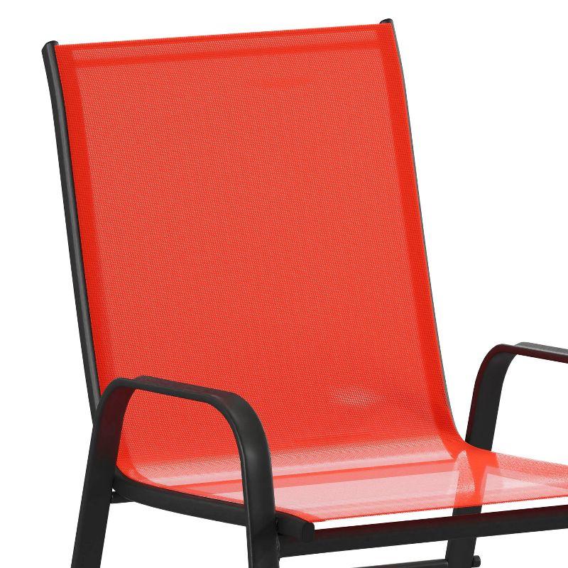 Flash Furniture 4 Pack Brazos Series Black Outdoor Stack Chair with Flex Comfort Material and Metal Frame