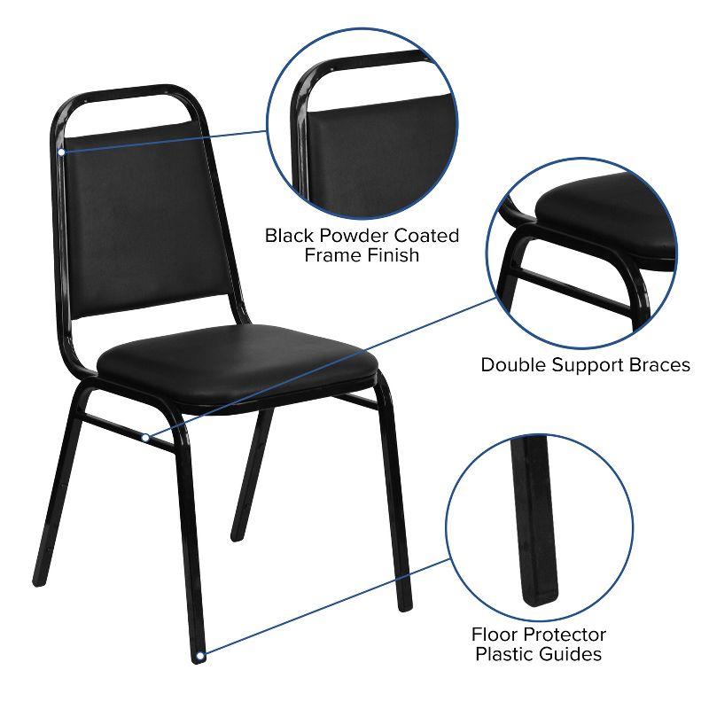 Elegant Trapezoidal Back Banquet Chair in Black Vinyl with Metal Frame