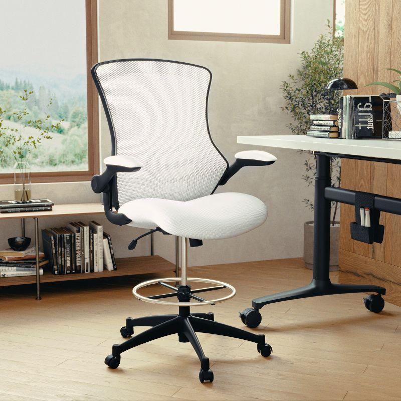 Flash Furniture Mid-Back Mesh Ergonomic Drafting Chair with Adjustable Foot Ring and Flip-Up Arms