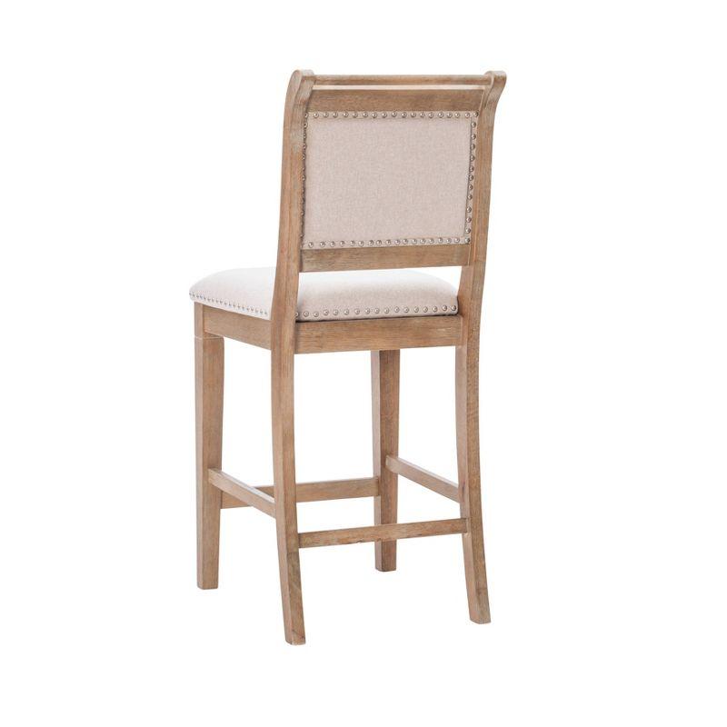 Emmy Padded Back Nailhead Counter Height Barstool Natural - Linon: Upholstered, Footrest, Rustic Wash