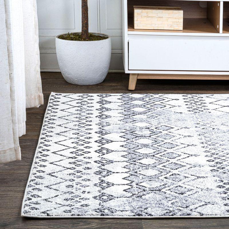 3'x 5' Azmar Moroccan Geometric Distressed Area Rug, Ivory/Black - JONATHAN Y