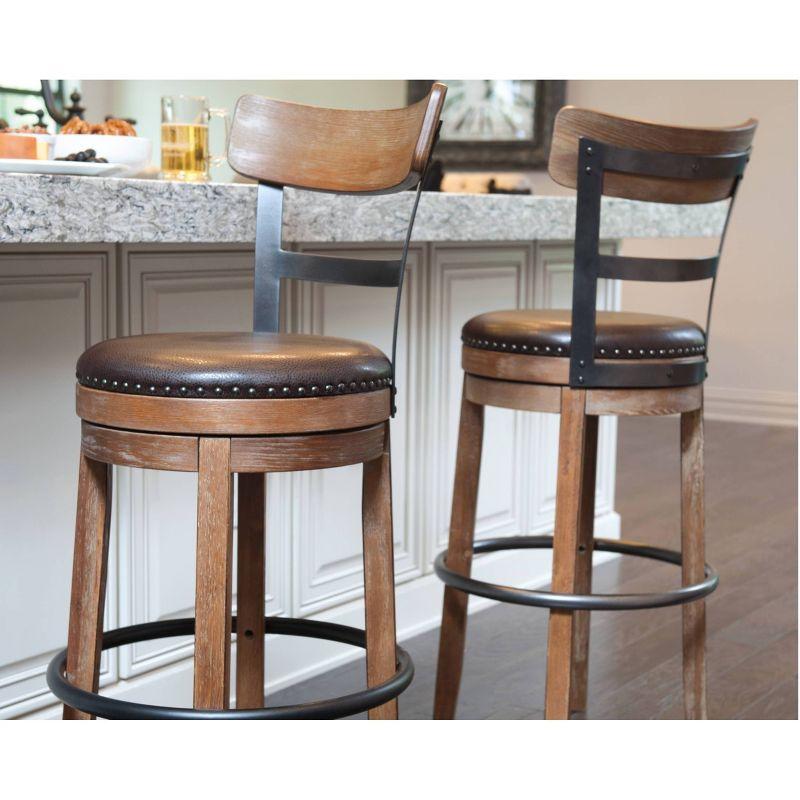 Pinnadel Tall Uph Swivel Barstool Light Brown - Signature Design by Ashley: 180-Degree Spin, Faux Leather Seat, Wire-Brushed Finish