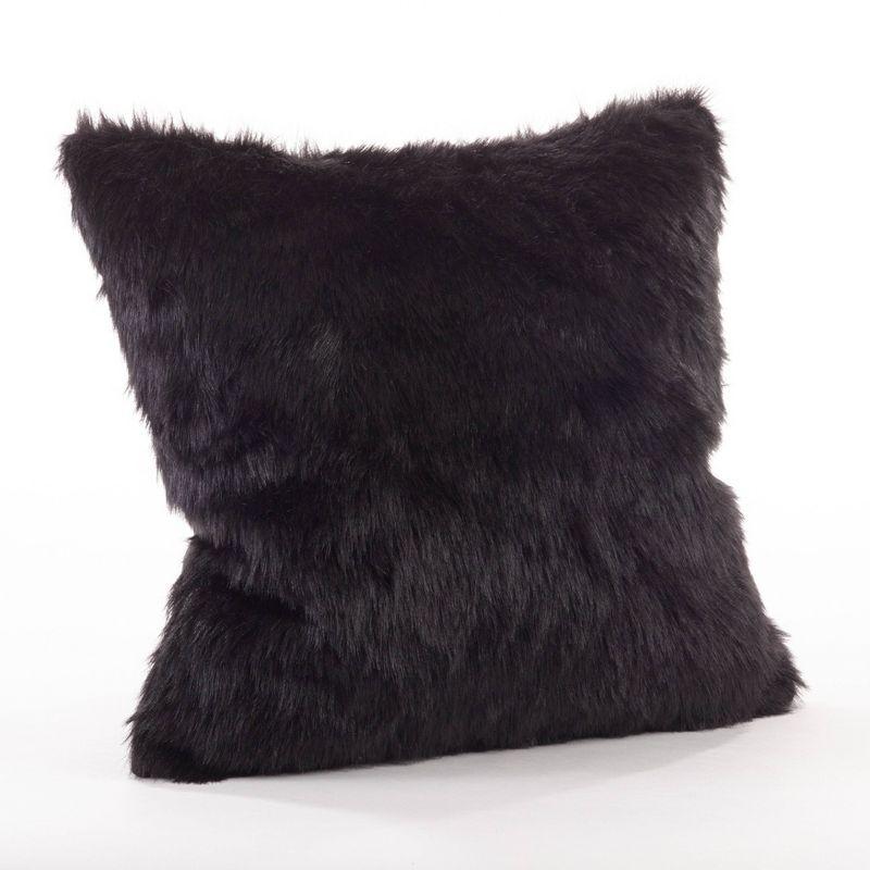 Rizzy Home 20"x20" Oversize Down Filled Faux Fur Square Throw Pillow Black : 20x20 Inch Polyester, Machine Washable Cloth Napkins