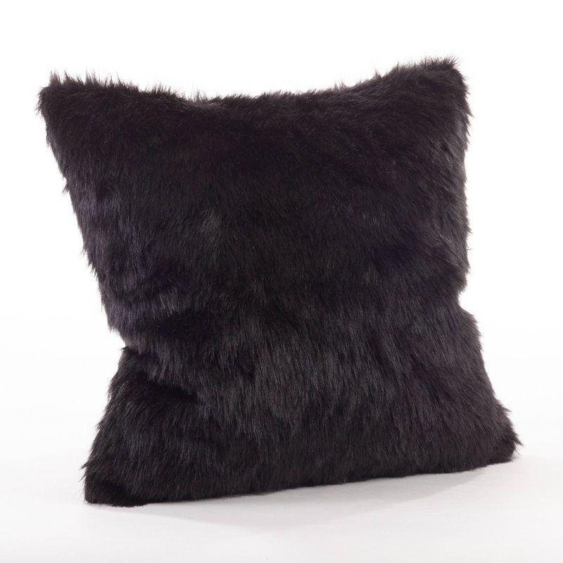 Black Faux Fur Square Throw Pillow with Down Filling