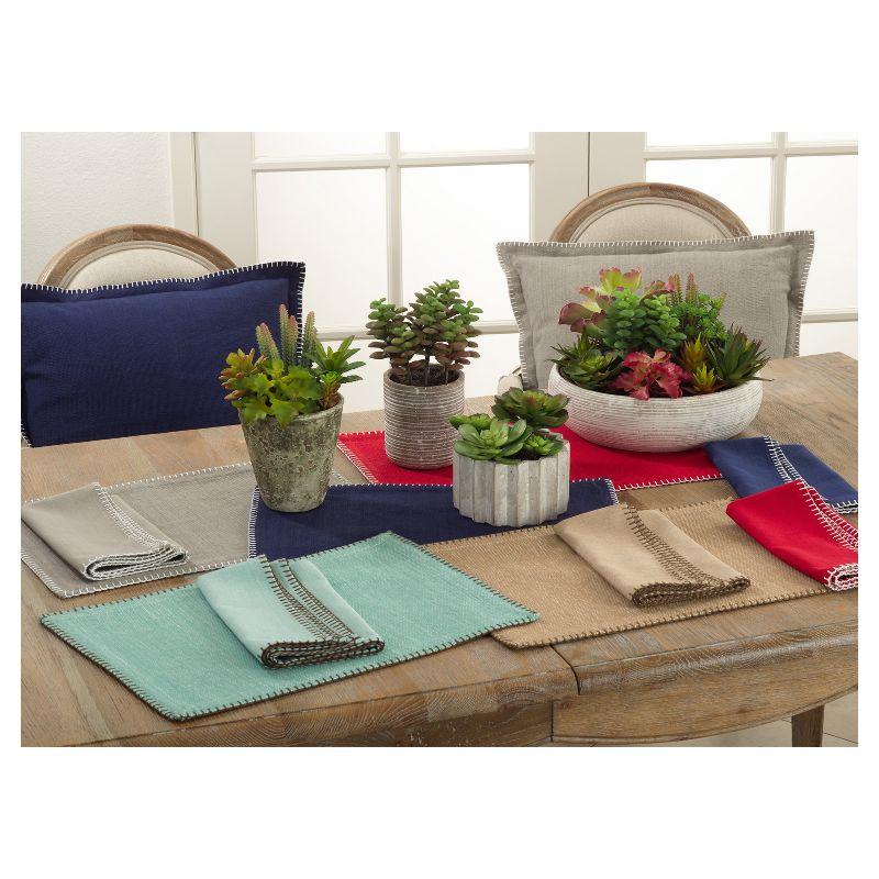 4pk Gray Celena Whip Stitched Design Placemat 13"x19" - Saro Lifestyle: Cotton, Rectangle, Spot Clean, Set for Dining Table