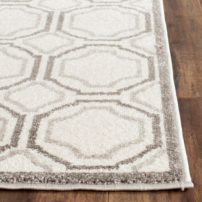 Ivory and Light Grey Geometric Synthetic Runner Rug