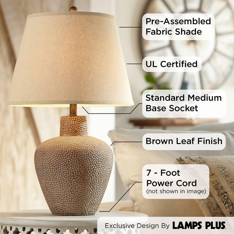 360 Lighting Bentley Rustic Farmhouse Table Lamp 29" Tall Brown Leaf Textured Hammered Pot Off White Empire Shade for Bedroom Living Room House Home