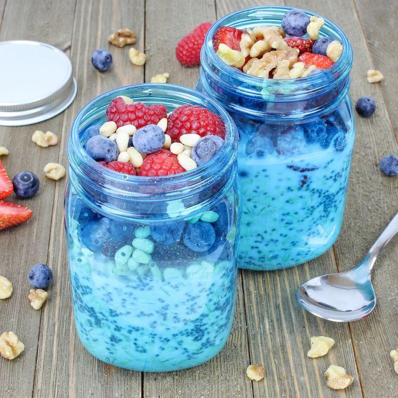 Cornucopia Brands 16oz Plastic Mason Jars 8pk, Blue/Silver; Mason Jar Style w/ Metal Lids, Pint Size, Compatible w/ Regular Mason Jar Lids
