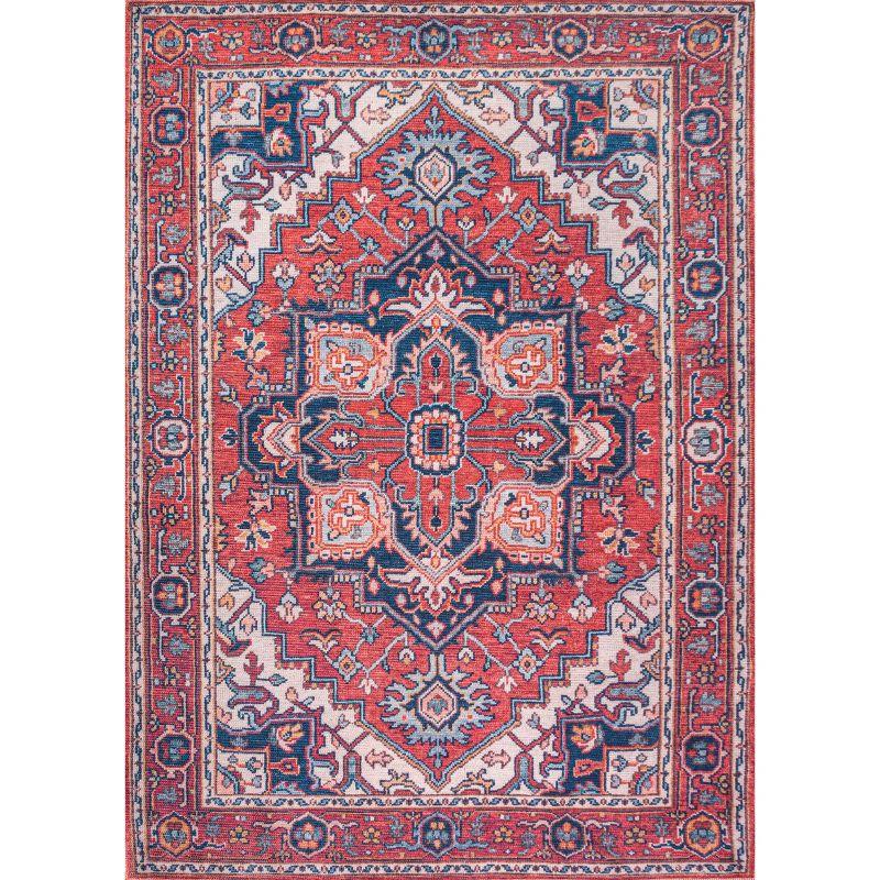 Cirali Medallion Red/Navy 4' x 6' Washable Synthetic Area Rug