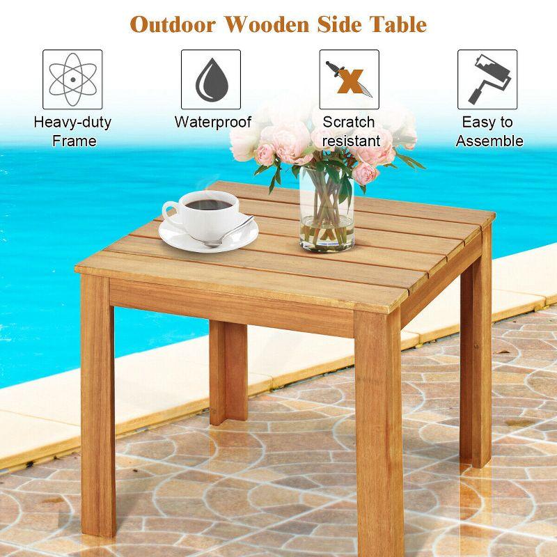 Costway Wooden Square Side End Table Patio Coffee Bistro Table Indoor Outdoor Natural