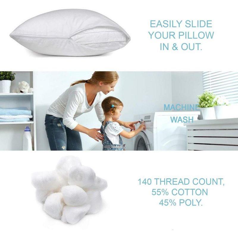 Standard White Hypoallergenic Poly-Cotton Pillow Protector Set