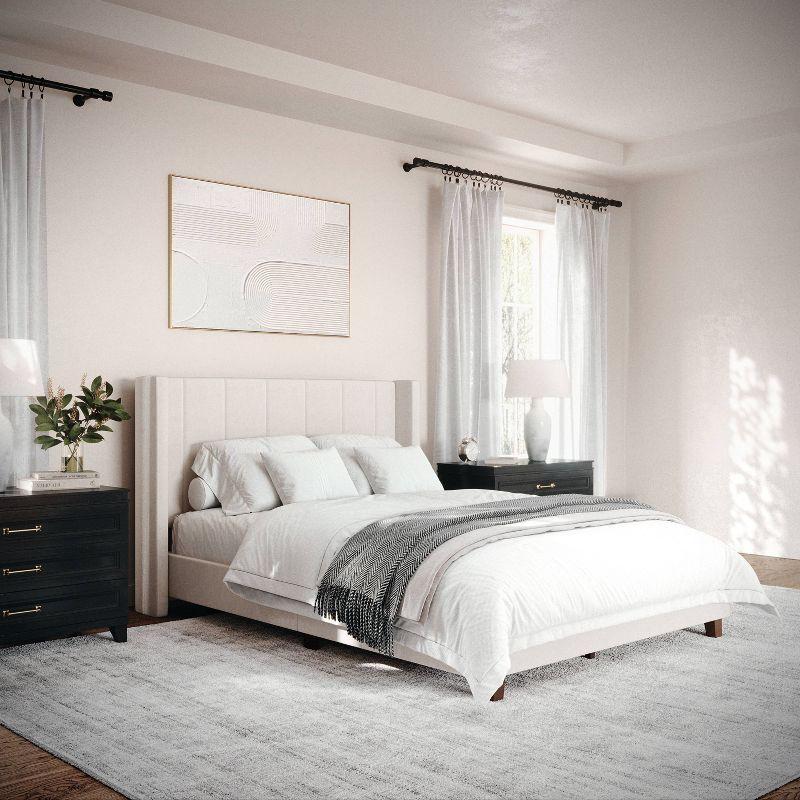 Martha Stewart Martha Stewart Kay Upholstered Platform Bed With Channel Stitched Wingback Headboard