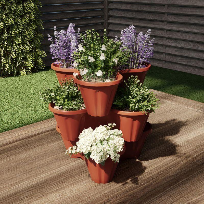 Stacking Planter Tower- 3-Tier Space Saving Flower Pots- Set of 3 Indoor/Outdoor Vertical Herb & Vegetable Garden by Pure Garden (Terracotta Colored)