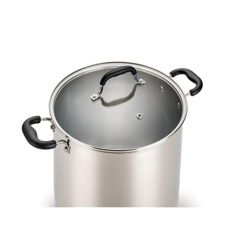 T-fal 12qt Stock Pot with Lid, Stainless Steel Cookware: Vented Lid, Extra-Deep, Dishwasher & Oven Safe, Silicone Handle