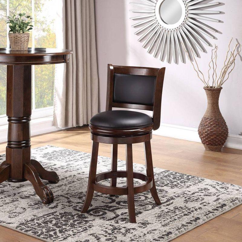 24" Cappuccino Swivel Wood and Faux Leather Barstool