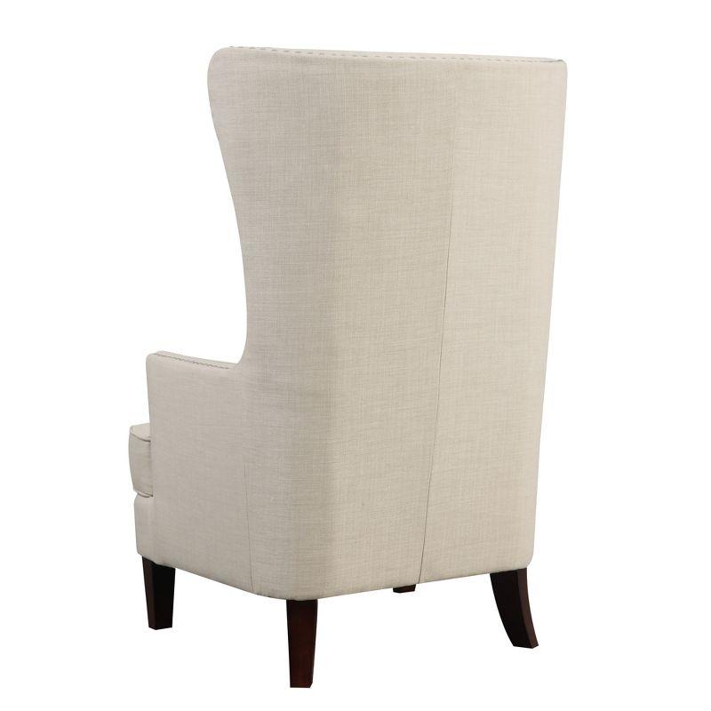 Karson High Back Upholstered Chair Natural: Picket House Furnishings, Espresso Legs, Studded Trim