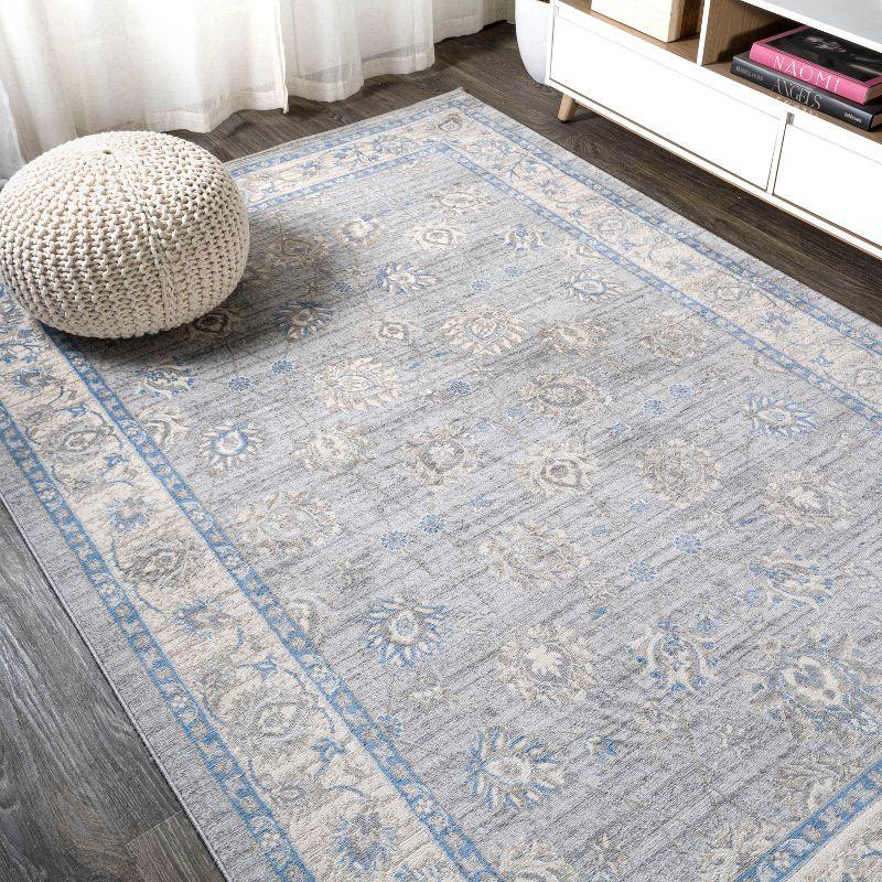 4' X 6' Modern Persian Vintage Moroccan Traditional Area Rug, Gray/Blue - JONATHAN Y