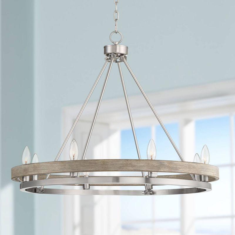 Possini Euro Design Brushed Nickel Graywood Wagon Wheel Chandelier 29 1/4" Wide Farmhouse Rustic 8-Light Fixture Dining Room Kitchen Island Entryway