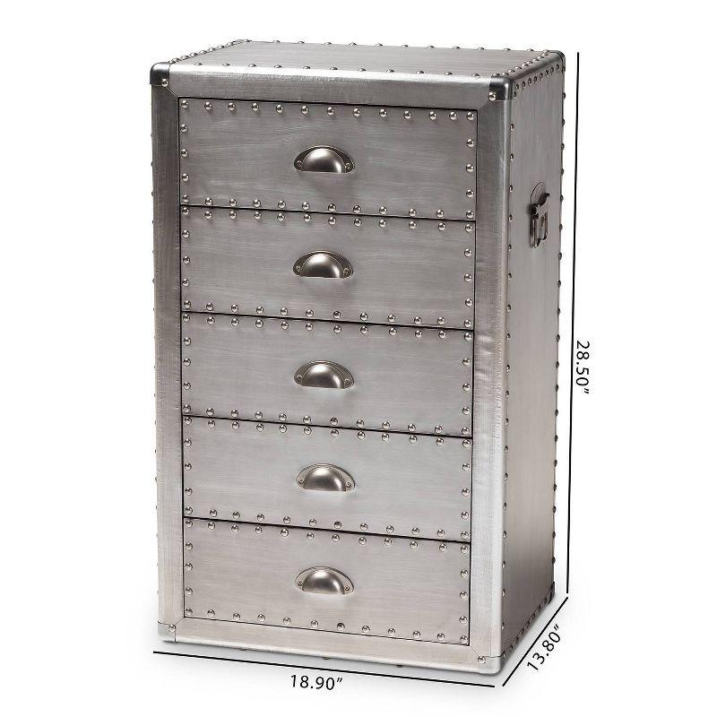 5 Drawer Davet Metal Accent Chest Silver - Baxton Studio: French Industrial Style, Fully Assembled