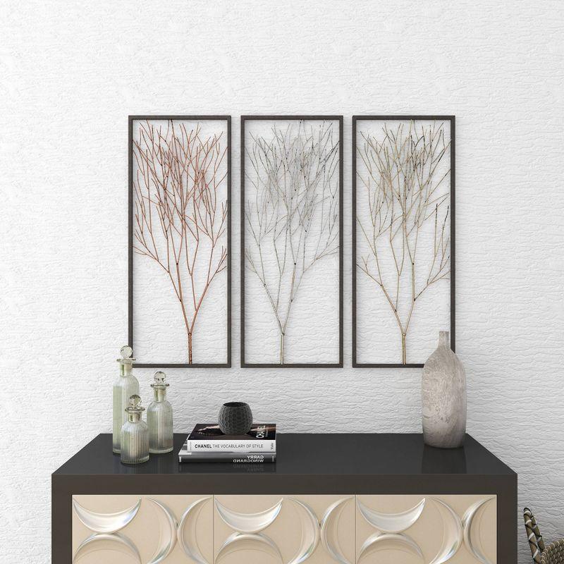 Metal Tree Branch Wall Decor with Black Frame Set of 3 Black - Olivia & May