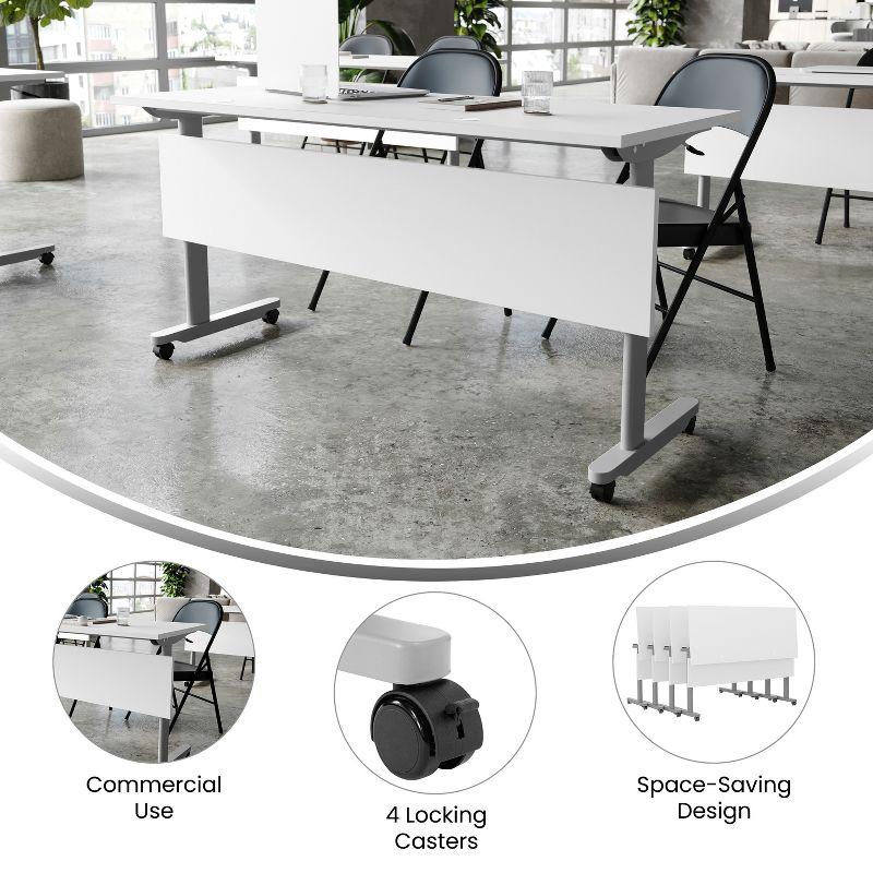 White and Gray Laminate Flip Top Training Table with Privacy Panel