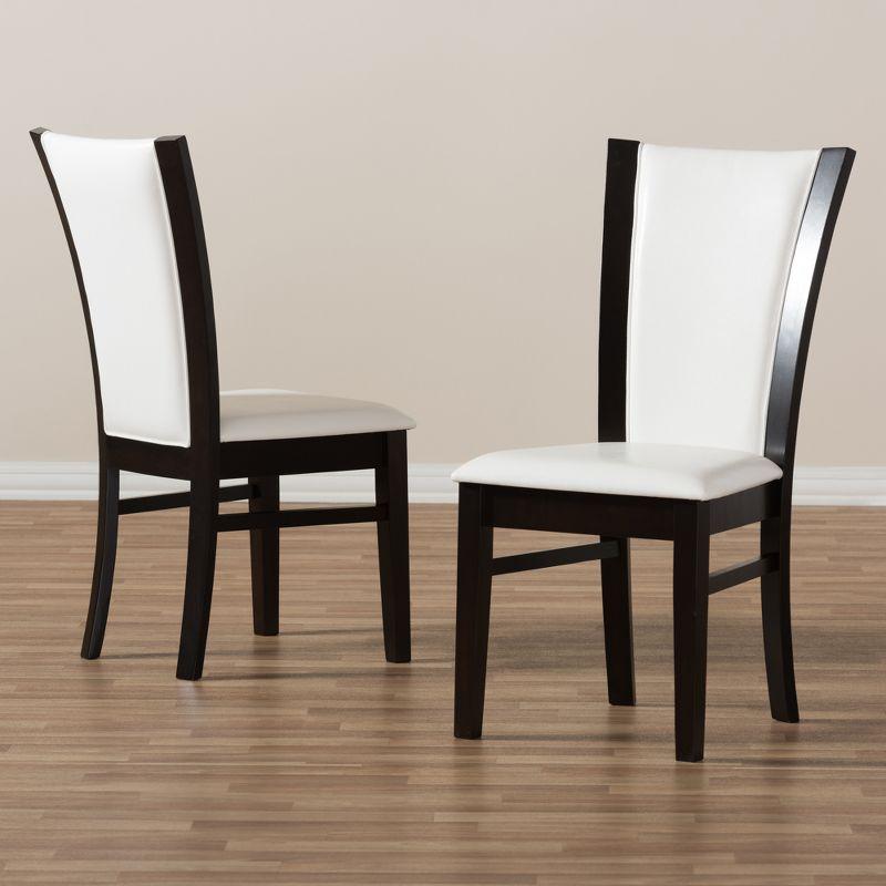 Set of 2 Adley Modern And Contemporary Finished Faux Leather Dining Chairs White/Dark Brown - Baxton Studio