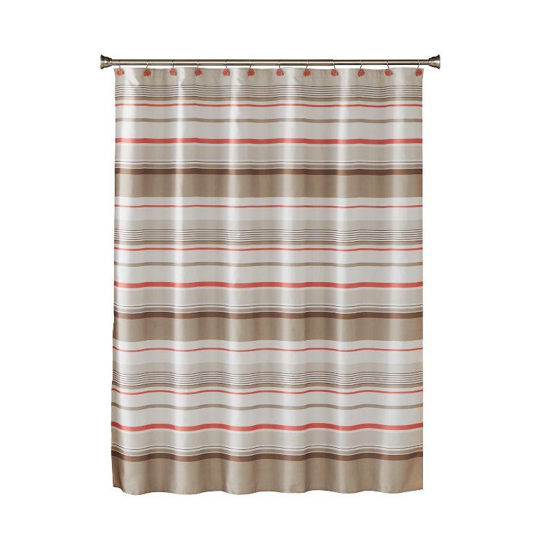 Coral Garden Stripe Tan Fabric Shower Curtain