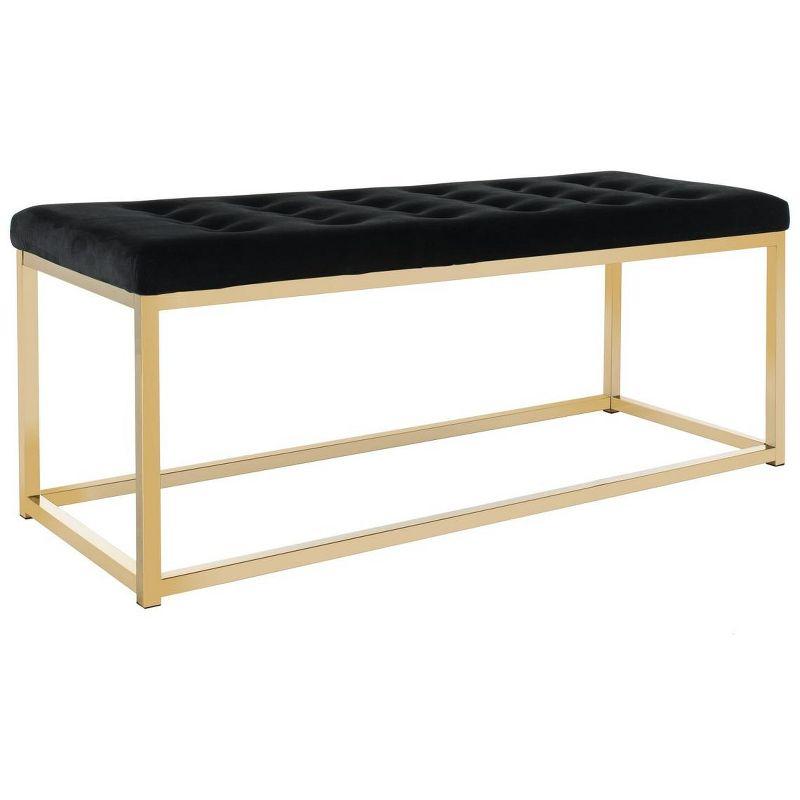 Reynolds Velvet Bench - Black Velvet/Brass - Safavieh