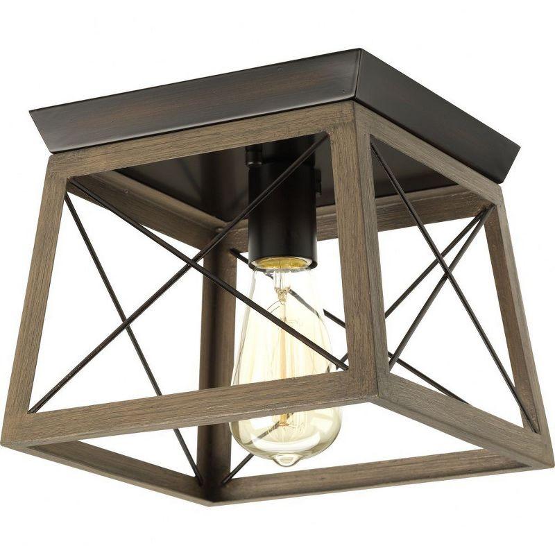 Progress Lighting Briarwood 1-Light Flush Mount, Antique Bronze, Faux-Painted Wood Shade