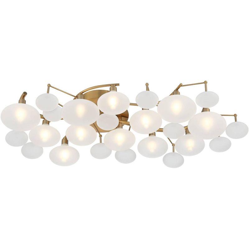 Possini Euro Design Lilypad Modern Ceiling Light Semi Flush Mount Fixture 30 1/4" Wide Warm Brass 12-Light Frosted Glass Shade for Bedroom Living Room