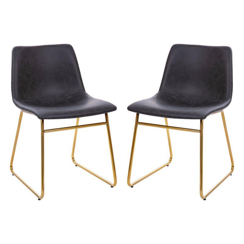 Elegant Dark Gray LeatherSoft 18" Dining Chair with Gold Metal Base, Set of 2