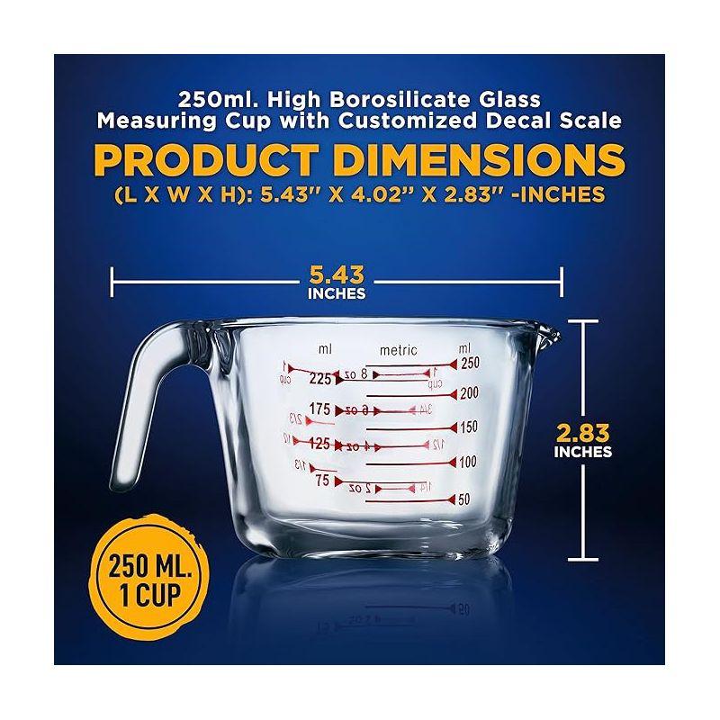 NutriChef High Borosilicate Glass Measuring Cup with Customized Decal Scale, 250 ml