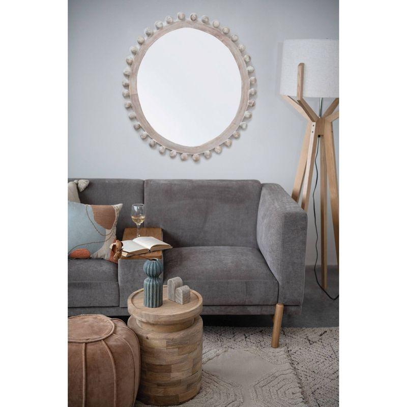 Storied Home Round Carved Wood Framed Wall Mirror Whitewashed: Mango Wood, 36.5"x39.5", Wall Mount