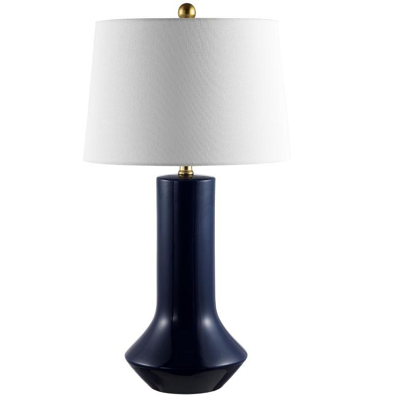 Navy Blue Ceramic Table Lamp with White Drum Shade