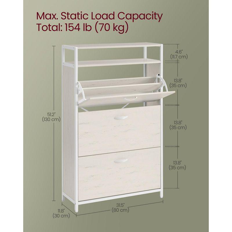 White Metal Freestanding Shoe Cabinet with 3 Flip Drawers