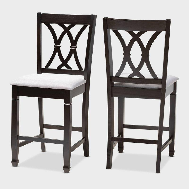 Set of 2 Reneau Finished Wood Counter Height Barstools - Baxton Studio: Upholstered, Rubberwood Frame