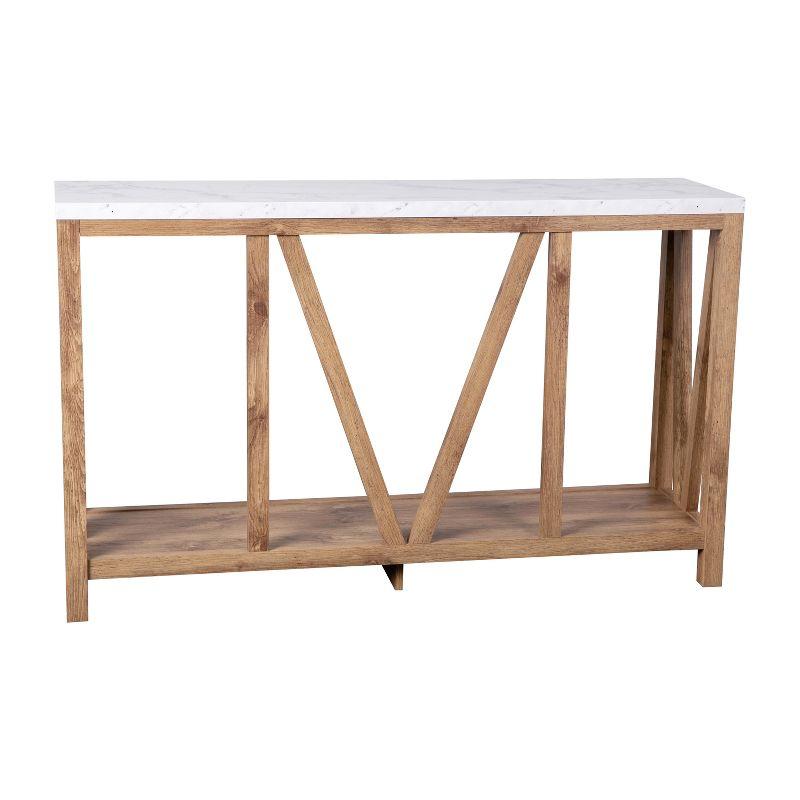 Flash Furniture Farmhouse Style Rustic Entryway Console Table - Warm Oak/Marble Finish Top