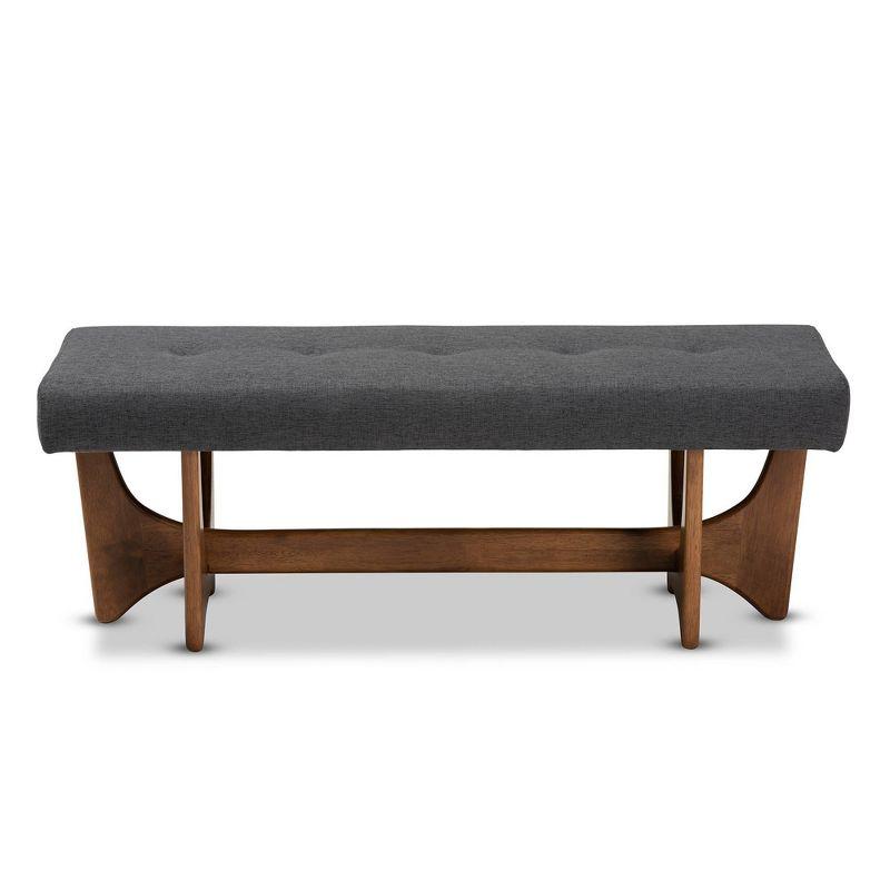 Theo Dark Grey Upholstered Walnut Mid-Century Modern Bench