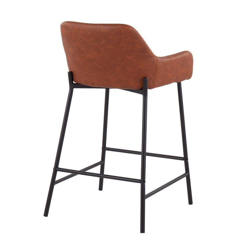 Set of 2 Daniella Metal/Faux Leather Counter Height Barstools Black/Camel - LumiSource: Padded, With Back, Fixed Height