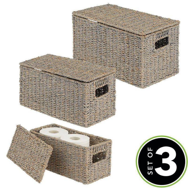 mDesign Woven Seagrass Home Storage Basket with Lid, Set of 3