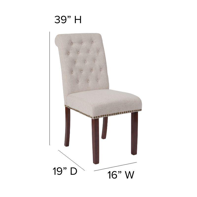 Beige Leathersoft Upholstered Parsons Side Chair with Walnut Wood Legs