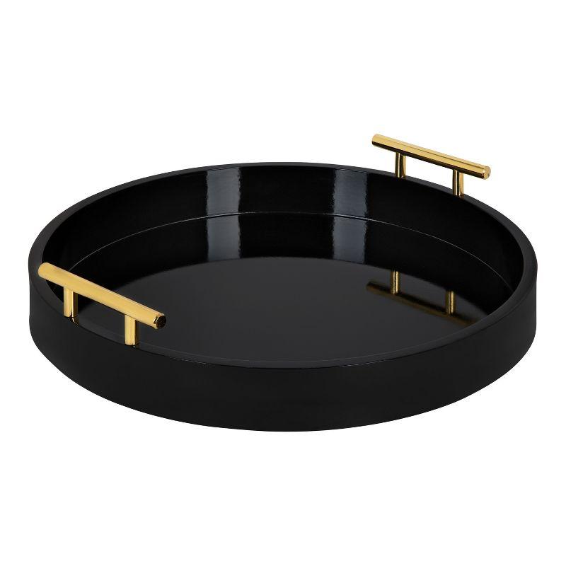 Glamorous Round Black and Gold Wood Accent Tray, 18" Diameter