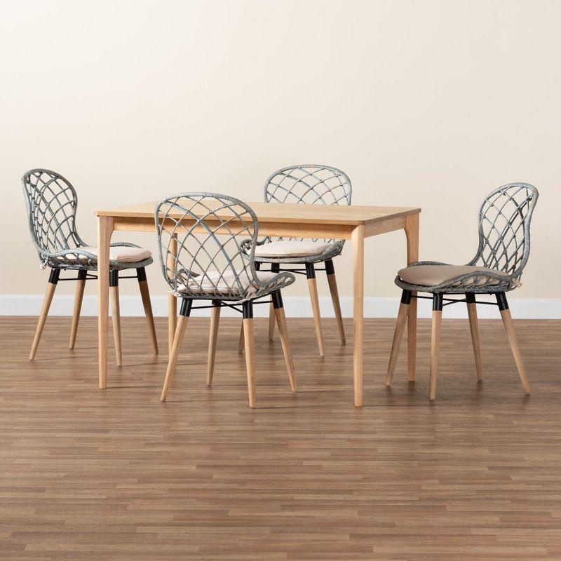 Baxton Studio Sabelle Modern Bohemian Light Blue Rattan and Natural Brown Finished Wood 5-Piece Dining Set