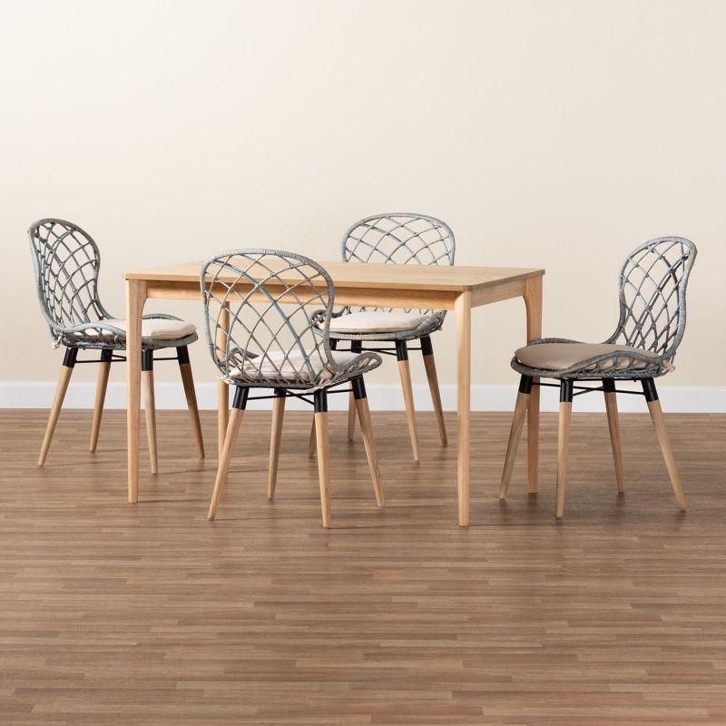 Sabelle Light Blue Rattan and Wood 5-Piece Dining Set